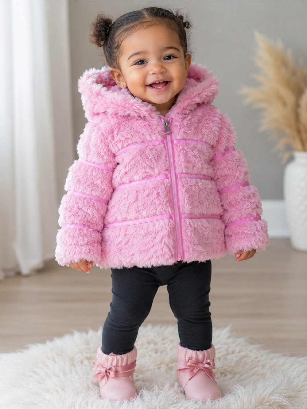 BNWT ONLY Kids Apparel Pink Faux Fur Hooded Coat Size 18M Toddler Winter Jacket